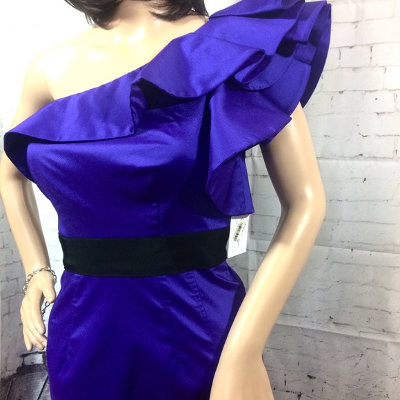 Purple one Ruffle Shoulder Prom Cocktail Dress - Picture 2 of 7